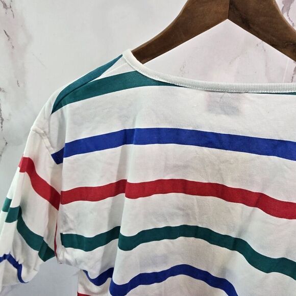 Vintage Shirt Womens Large Striped Primary Red 90s Henley Rugby Deadstock NOS - Picture 7 of 14